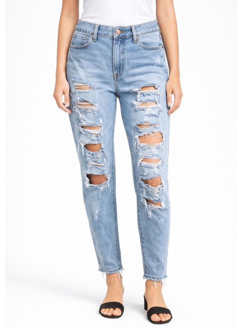 American Eagle Tomgirl Jeans Button-Fly Distressed Cropped Medium Wash